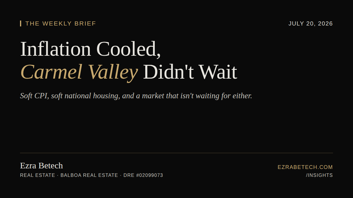The Weekly Brief: Inflation Cooled, Carmel Valley Didn't Wait — June CPI and the 92130 Detached Market